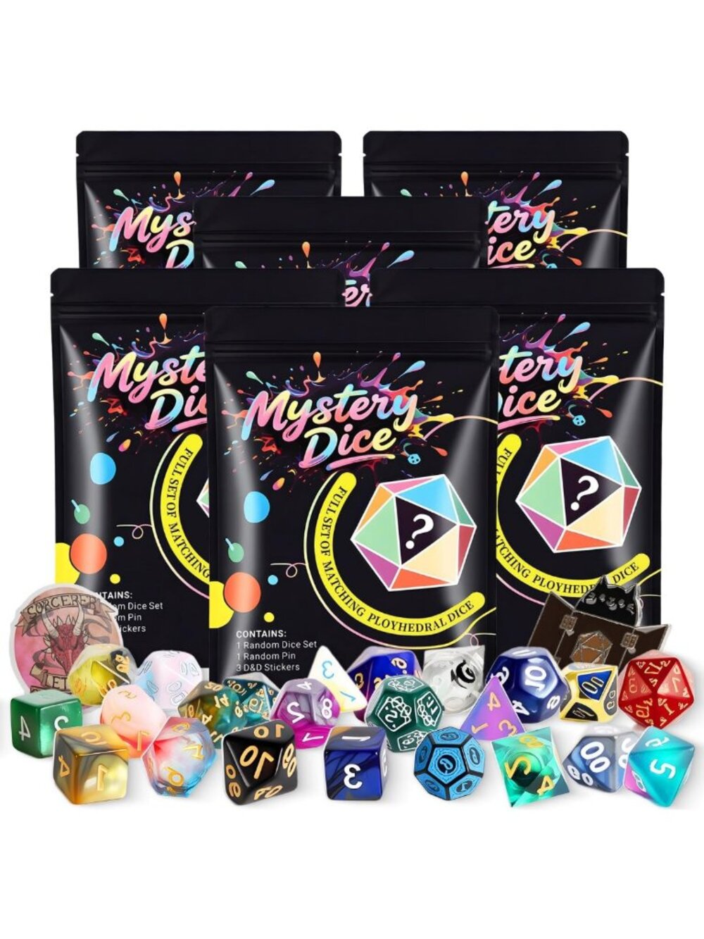 Mystery Polyhedral Dice Set - 6 Pack DND Gaming Dice for RPG & Tabletop Fun